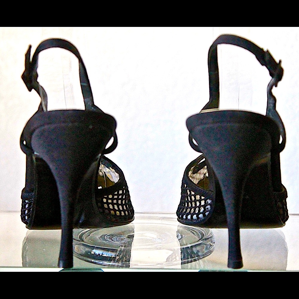 STUART WEITZMAN SHOE SIZE 9M BLACK FISH NET SLING BACK VINTAGE Y2K NEW - Picture 5 of 7